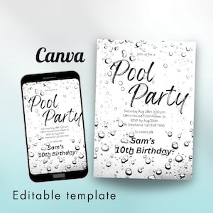Editable Kids Pool Party Invitation Digital Download Water Splash Summer Invite Custom Printable Canva Swim Party E-vite birthdayinvitation