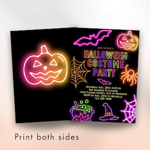 Neon Halloween Party Invite invite Spooktacular Costume Party Neon Invitation halloween DIY Kids Cute invite halloween invitation Editable