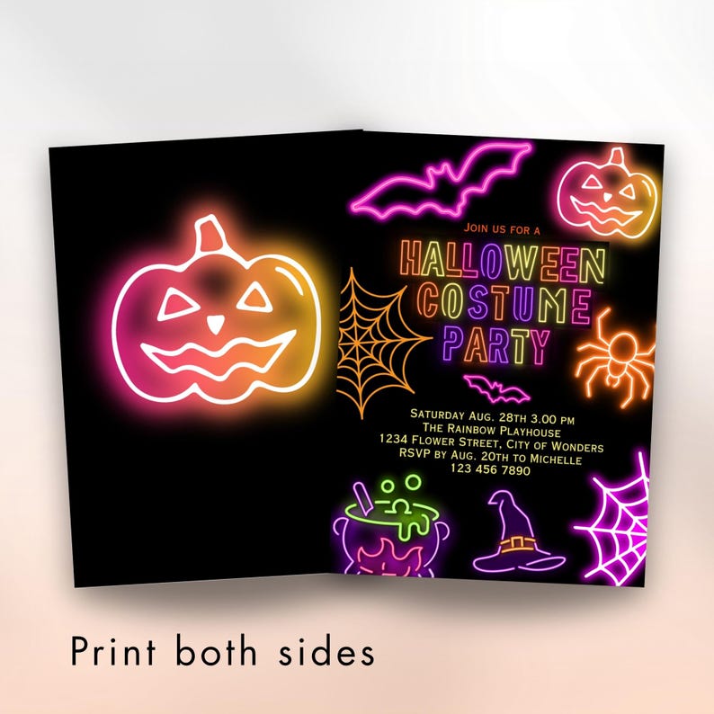 Neon Halloween Party Invite invite Spooktacular Costume Party Neon Invitation halloween DIY Kids Cute invite halloween invitation Editable