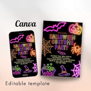 Neon Halloween Party Invite invite Spooktacular Costume Party Neon Invitation halloween DIY Kids Cute invite halloween invitation Editable