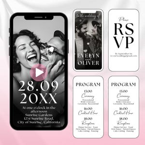 Convite de casamento animado Foto Vídeo Casamento Evite Vídeo Cartão de casamento Modelo de convite de casamento minimalista animado wedded diyinvitation digita