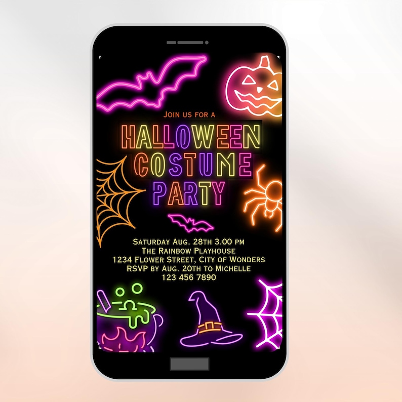 Neon Halloween Party Invite invite Spooktacular Costume Party Neon Invitation halloween DIY Kids Cute invite halloween invitation Editable