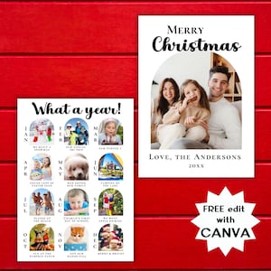 Modèle de carte de Noël en forme d'arche Carte avec photos de famille Retour sur l'année Carte quelle année Photo de famille Carte avec photos en forme d'arche Carte de vœux pour les fêtes Boho chic
