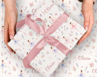 Ballerina Wrapping Paper Personalized Roll for Girl Birthday Custom Name Giftwrap Repeating Name christmas packing gi fted matte glossy thic