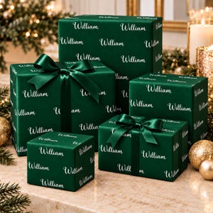 Custom Name Wrapping Paper for Men Personalized Christmas Giftwrap Roll Dark Matte Glossy Finish Birthday Wrap Repeating Name Manly Design