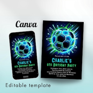 Neon Soccer Invite Template Sports Invitation Sport Invite Football Invite Editable Neon Invitation Sneakerball Birthday Invitation Template