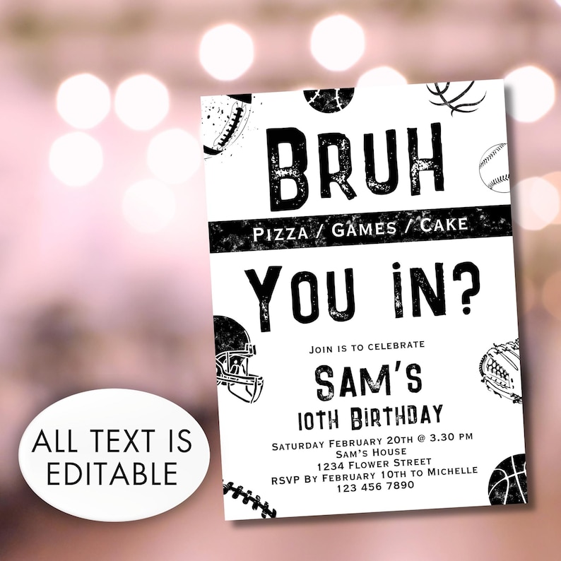 Baseball Canva football template
birthdayinvitation
boy basketball invit
sporting party
minimalistic sport
teenage birthday
editable template
sport party invite
bruh invitation boys
boy football Invite
nfl birthday invite
nfl invitation
Tween Sportin