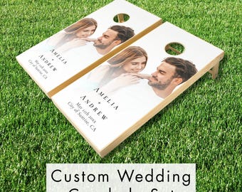 Wedding Cornhole Game Personalized Bean Bag Toss Photo Printed Outdoor Game Wedding Event Cornhole Board Custom Printed Photo Beanbag Toss