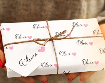 Custom Name GiftWrap Christmas Packing Repeating Name Birthday Giftwrap Personalized Roll Printing Service Bespoke Gift Wrap Rolls Modern