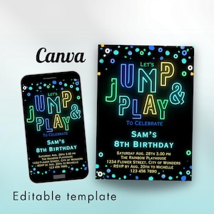 Glow Jump Party Jump Invite Boy Indoor Playhouse Boys Trampoline Park Playground Birthday Jump Tumble Play Jump Zone Party Boy Jump Invitati