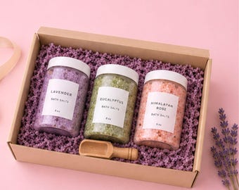 Spa Gift Box Bath Salt Set Lavender Eucalyptus Scent Himalayan Rose Mineral Blend Relaxation Soak Collection Sampler Epsom Natural Care