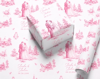 Custom Name Bride and Groom Gift Wrap Wedding Toile Wrapping Paper Roll Personalized Future Mr and Mrs Present Chinoiserie Personalizedwrap