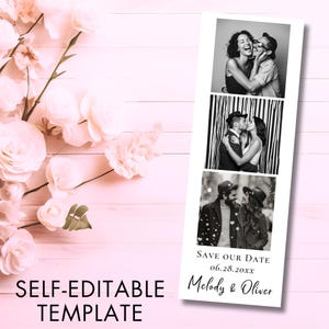 Foto Save the Date Karte Hochzeitsankündigung Photobooth Strip Save Our Date Hochzeit DIY Canva Template Einzigartige Save The Date Diyinvitation