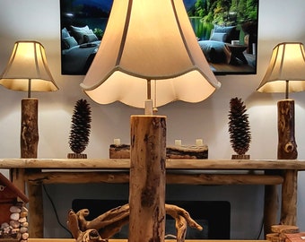 Beautiful Natural Lamp: Rustic Cabin Style Log Lamp, One of a Kind Oak Wood Design w/ Bulb & Lamp Shade. May not look exactly like pictures.