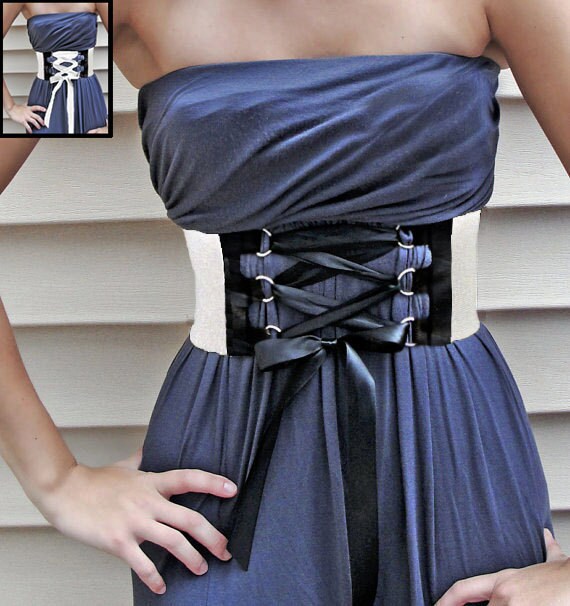 Corset Belt White/Black Wide Elastic with Dring Trim satin or Etsy