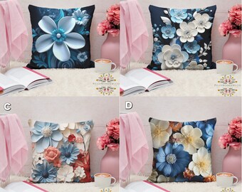 Housses de décoration florales pour canapé, Housses de coussin à fleurs bleues, Housses de coussin bleu roi, Housses de coussin à fleurs bleues, Design d'intérieur élégant, Décoration d'intérieur