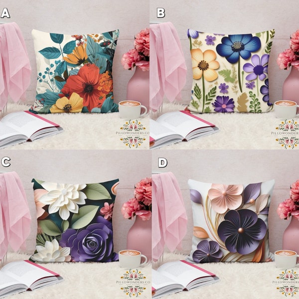 Colorful Floral Cushion Covers, Patio Throw Pillow Covers, Lounging Decor, Modern Home Decorative Pillow Covers, Floral Covers, Pillows