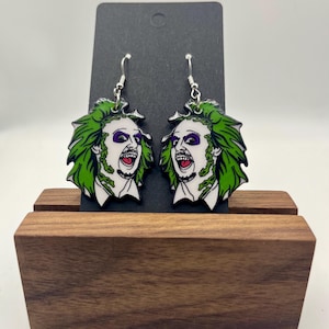 Black White and Green Double Sided Beetlejuice Earrings