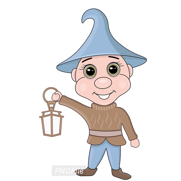 Fairy elf clipart in PNG format, illustration of a little gnome in a hat, printable, instant download, fabulous, digital download