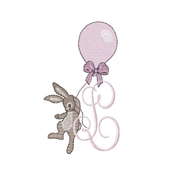 Easter Rabbit with Balloon Bunny Embroidery Design Vintage Instant Download Vintage 4x4 5x7 6x10 PES Herrington Design