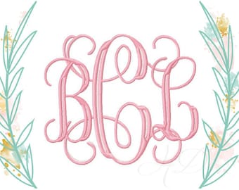 2.5 and 4 inch Large Vine Interlocking Monogram Embroidery Font Monogram Fill 6x10 hoop Grace BX instant download