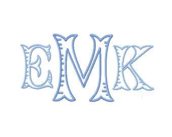 3" inch Fairfax Fishtail Ribbed Embroidery Font Monogram Satin Stitch Instant Download PES BX All Formats Open