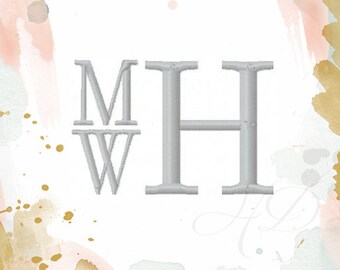 1/2" inch Embroidery Font Stacked monogram Typwriter Vintage Serif Embroidery Font Gibson 4x4 BX instant download