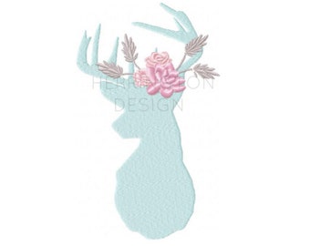 Antlers and Flower Embroidery Buck and Flowers Bow Design Machine Embroidery Font Girl BX Instant download 4x4 5x7 6x10
