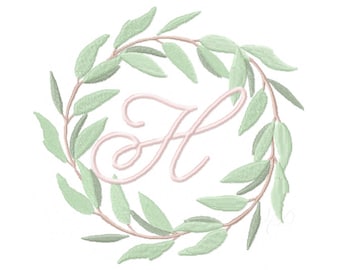 Eucalyptus Laurel Wreath Easter Embroidery Design Instant Download Font Herrington Design 4x4 5x7 6x10 PES BX