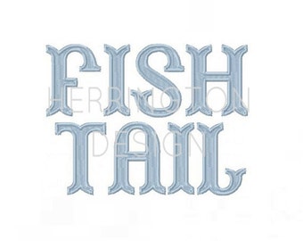Large 3" Fishtail Embroidery Fill Font Satin Stitch Outline Instant download 4x4 5x7 6x10 BX instant download