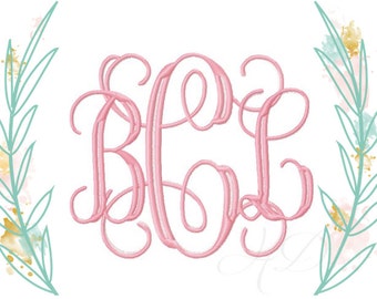 Two tone 4 and 6 inch Large Vine Interlocking Monogram Embroidery Font Monogram Fill 6x10 hoop Grace BX instant download
