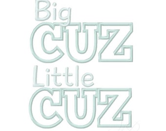 Set of 2 Little Cuz Big Cuz Boy Cousin Embroidery Design Applique Embroidery Font 4x4 5x7 6x10