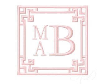 Greek Key Embroidery Design Chinoiserie Chic Diamond Frame Square Preppy Instant Download 4x4 5x7 6x10 BX PES Embroidery Font