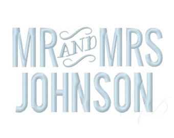 Mr & Mrs Embroidery Font Set for Pillow Cover or towel Embroidery Design 4x4 5x7 6x10 BX instant download