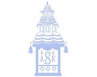 Pavilion Pagoda Embroidery Design Instant Download Font 4x4 5x7 6x10 BX