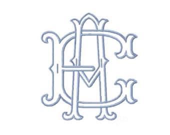 26 Letter A 3.6&quot; Two Letter Type Fishtail Outline Embroidery Monogram Formal Type Woven Interlocking Fonts Herrington Design 4x4 PES BX