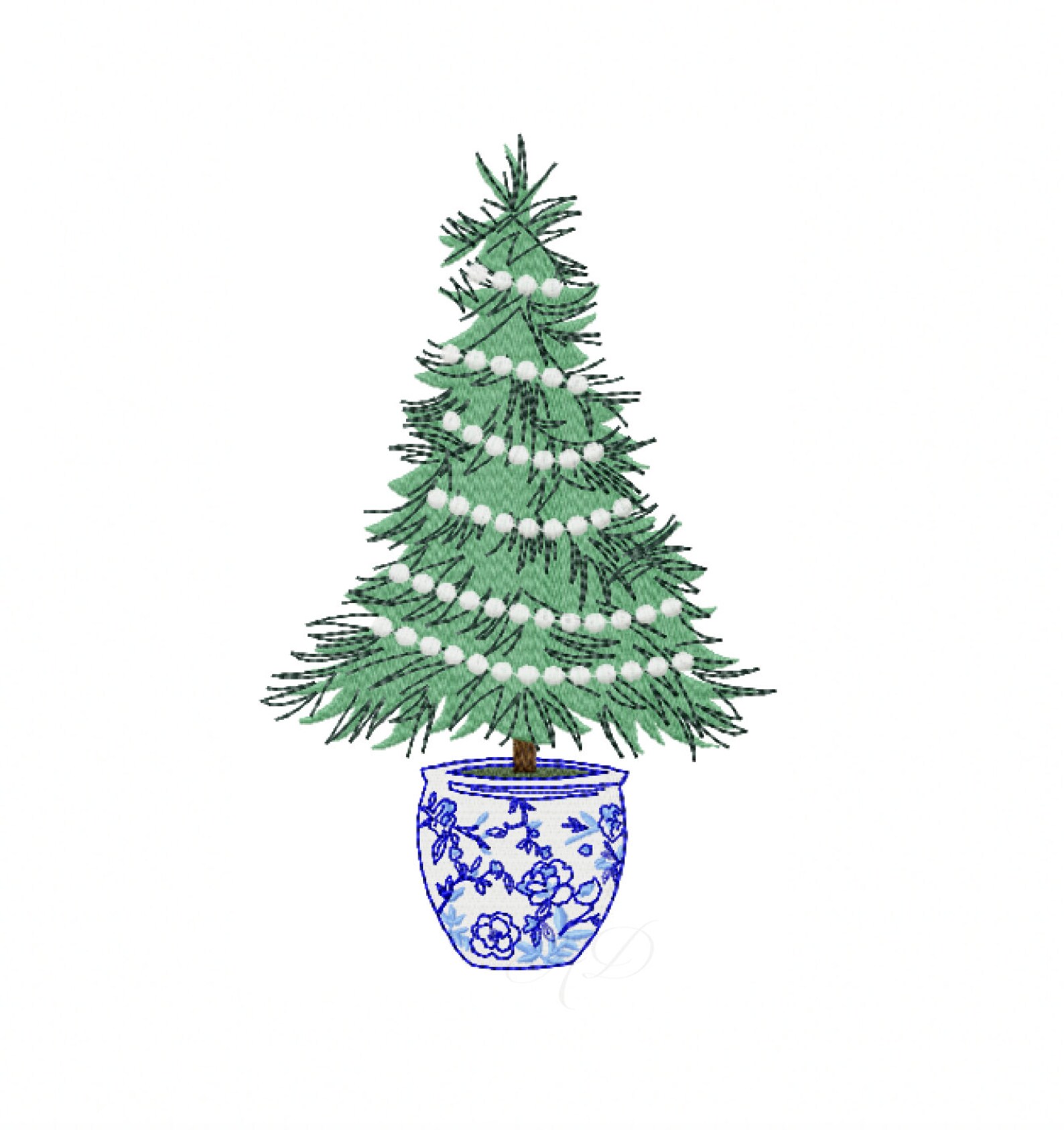 Chinoiserie Chic Christmas Tree Designer Monogram Embroidery Etsy