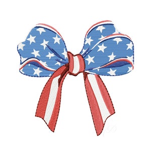 American July 4th Stars Stripes Bow Embroidery Design Monogram Instant download BX 4x4 5x7 6x10 PES Herrington Design Summer Patriotic