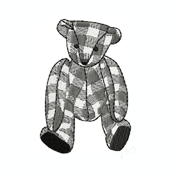 Gingham Teddy Bear Stuffed Embroidery Design Plaid Monogram Instant download BX 4x4 5x7 6x10 PES Herrington Design Winter Christmas