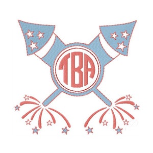 Firecracker July 4th Embroidery Design Patriotic Monogram Home Instant download PES BX 4x4 5x7 6x10