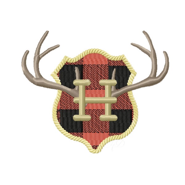 Gingham and Antler Plaque Buck Monogram Embroidery Design Plaid Embroidery Font BX PES Instant download 4x4 5x7 6x10 Herrington Design