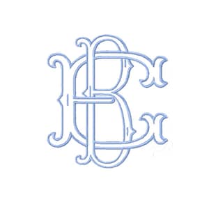 26 Letter B 3.6" Two Letter Type Fishtail Outline Embroidery Monogram Formal Type Woven Interlocking Fonts Herrington Design 4x4 PES BX