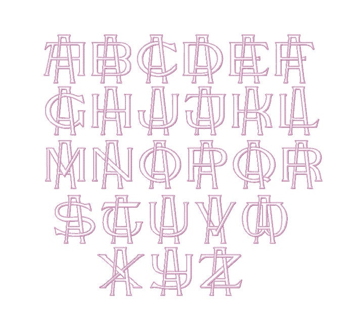 26 Letter A 3.6" Two Letter Type Outline Embroidery Monogram Formal Type Woven Interlocking Fonts Herrington Design 4x4 PES BX
