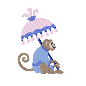 Monkey with Umbrella Embroidery Design Monogram Chinoiserie Chic  Instant Download Font 4x4 5x7 6x10 BX Herrington Design