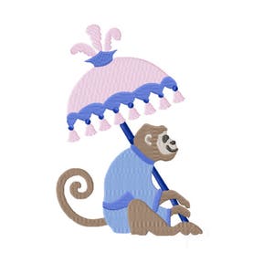 Monkey with Umbrella Embroidery Design Monogram Chinoiserie Chic  Instant Download Font 4x4 5x7 6x10 BX Herrington Design