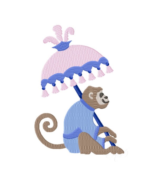 Monkey With Umbrella Embroidery Design Monogram Chinoiserie Chic  