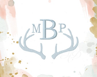 Antler Monogram Embroidery Frame Machine Embroidery Design BX Instant download 4x4 5x7 6x10