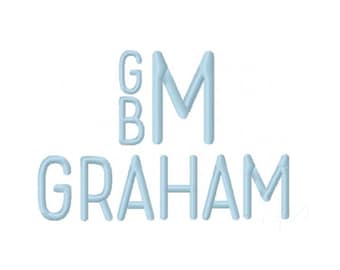 4" Mid Century Embroidery Font Graham Satin Stitch Monogram Boy BX Instant download PES