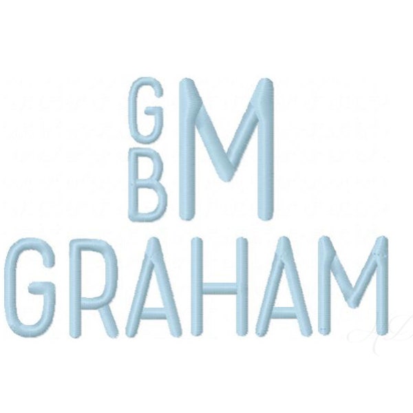 4" Mid Century Embroidery Font Graham Satin Stitch Monogram Boy BX Instant download PES