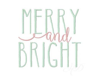 Merry Christmas Embroidery Design Merry and Bright Instant download BX 4x4 5x7 6x10